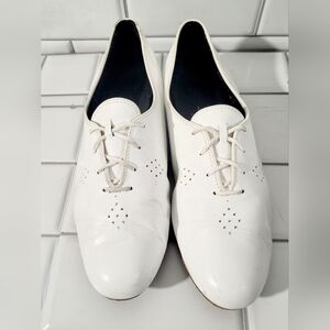 Tic Tac Toes Vintage Ladies White Leather Oxford Style Flat Shoe Soft Leather La